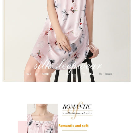 Chemise For Women Short Sleeve Nightgown Silk Sleepwear Nightdress