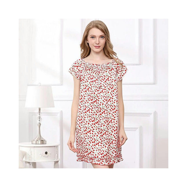Women Chemise Short Sleeve Nightgown Silk Sleepwear Nightdress