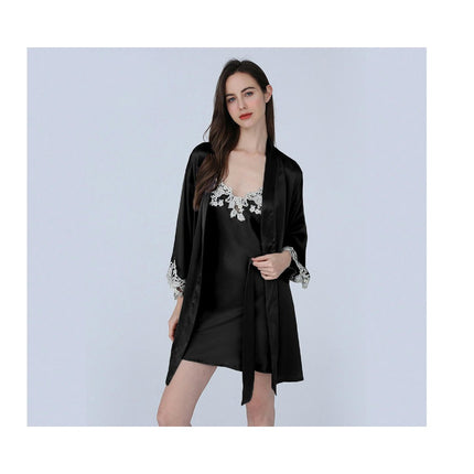 Women's Silk Robes Silk Nightgown and Robes Lace Cami Sleepwear with Robe