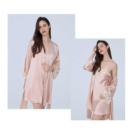 Women's Silk Robes Silk Nightgown and Robes Lace Cami Sleepwear with Robe