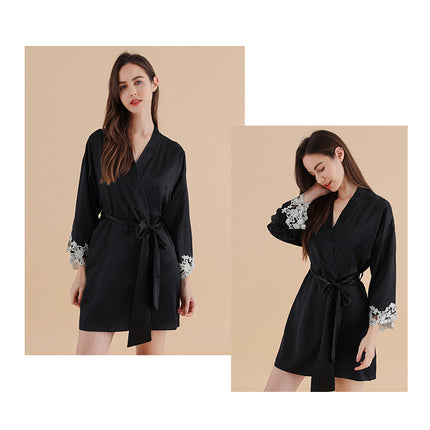 Women's Silk Robes Silk Nightgown and Robes Lace Cami Sleepwear with Robe