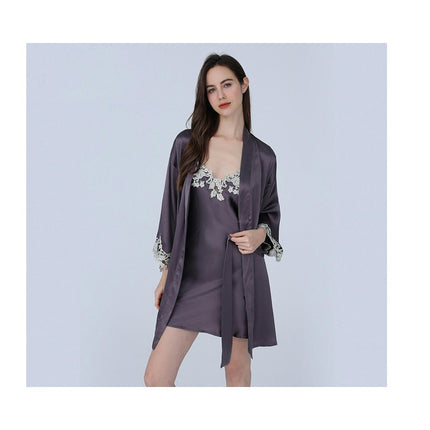 Women's Silk Robes Silk Nightgown and Robes Lace Cami Sleepwear with Robe