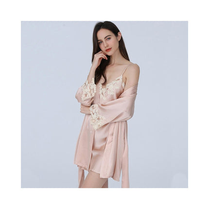 Women's Silk Robes Silk Nightgown and Robes Lace Cami Sleepwear with Robe
