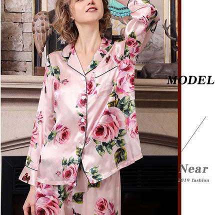 Women's Classic Button Down Long Silk Pajama Set 2 piece
