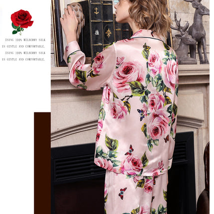 Women's Classic Button Down Long Silk Pajama Set 2 piece
