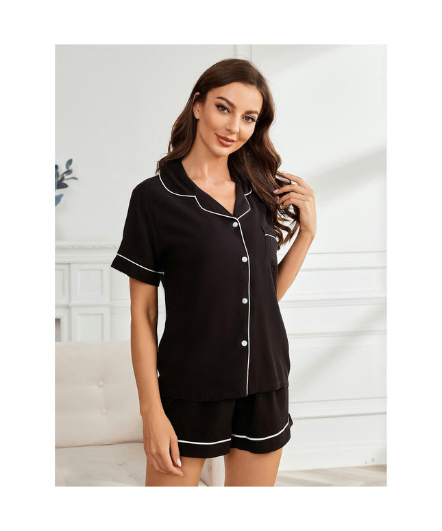 Women Cotton Short Pajama Set, Button Down Pjs 2 Piece Set