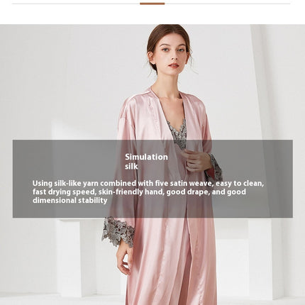Women's Satin Kimono Robes Nightgown and Lace Cami Sleepwear