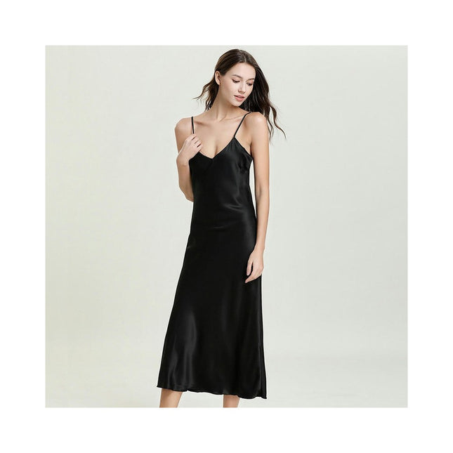 Womens Sexy Silky Satin Long Nightgown V Neck Sleepwear Sleep Dress Sleeveless Sleep Dress