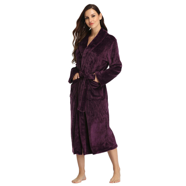 Women's Fuzzy Plush Fleece Winter Robe Warm Soft Fluffy Bathrobe