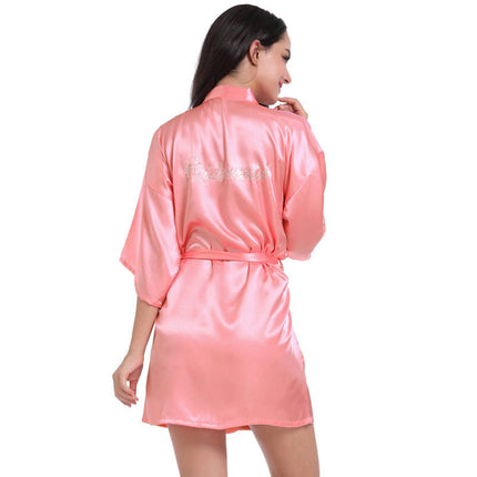 Women's Satin Robe Kimono Bathrobes for Bride Bridesmaid Wedding Party Robes-A4
