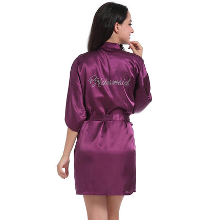 Women's Satin Robe Kimono Bathrobes for Bride Bridesmaid Wedding Party Robes-A4