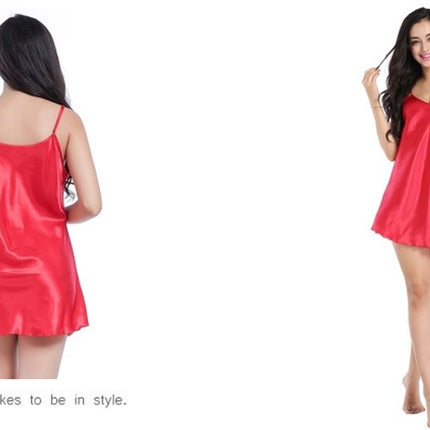 Women's Satin Nightgown Sexy Lingerie Sleepwear Spaghetti Strap Silk Sleep Dress