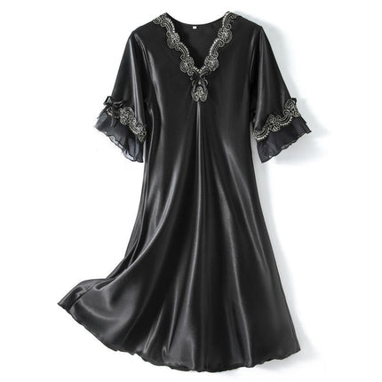 Women's Satin Silk Nightgown Sleepwear Short Sleeve Sleep Dress