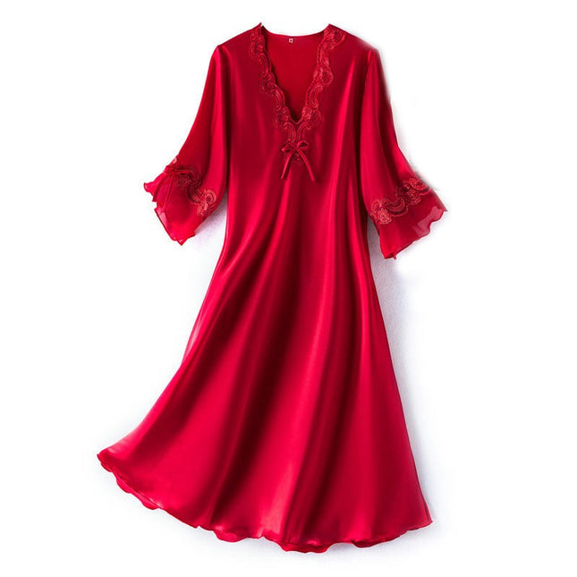 Women's Satin Silk Nightgown Sleepwear Short Sleeve Sleep Dress
