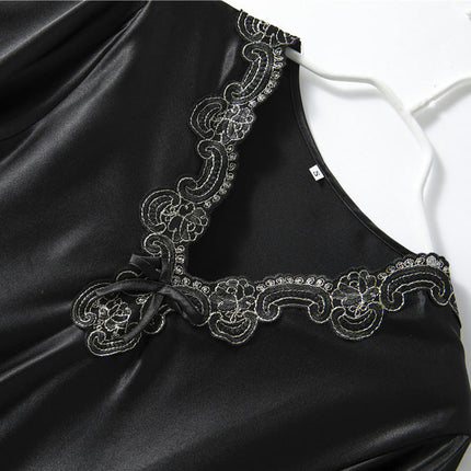 Women's Satin Silk Nightgown Sleepwear Short Sleeve Sleep Dress