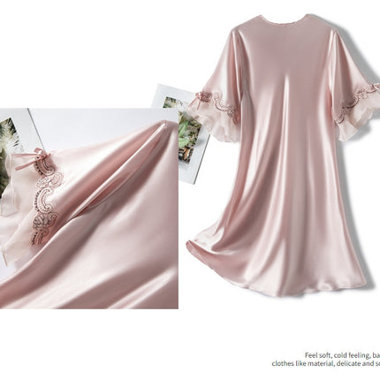 Women's Satin Silk Nightgown Sleepwear Short Sleeve Sleep Dress