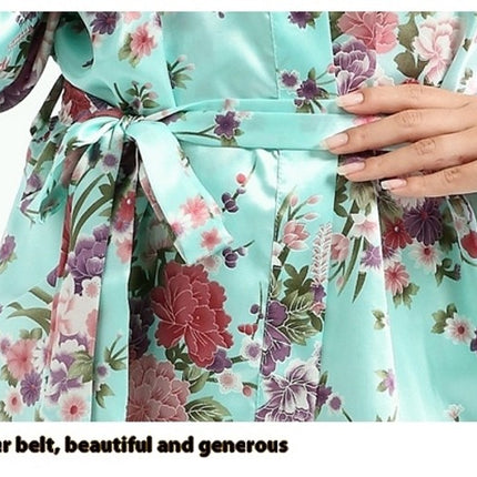 Women's Floral Silky Robes Satin Short Kimono Bathrobe Soft Sleepwear