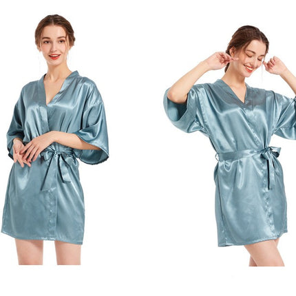 Women's Satin Robes Party Silky Robes Soft Kimono Bathrobe 1