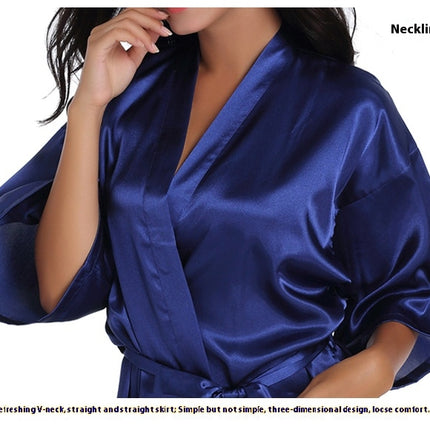 Women's Satin Robes Party Silky Robes Soft Kimono Bathrobe 1