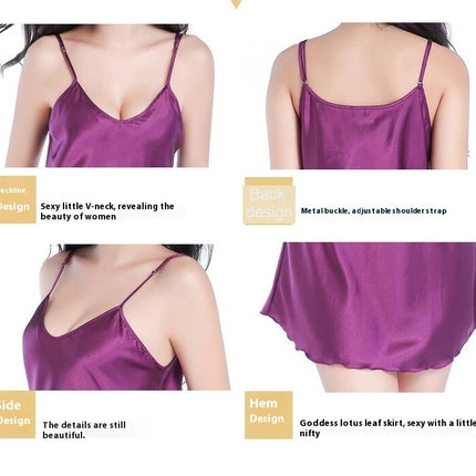 Women's Satin Nightshirts Sexy Silk Nightdress Spaghetti Strap Chemise