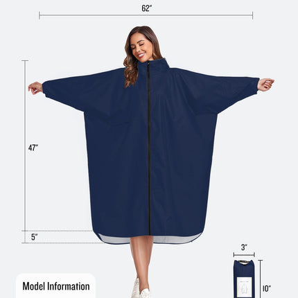 Rain Poncho Jacket Raincoats Coat for Adults Hooded Waterproof Women's Raincoats with Zipper