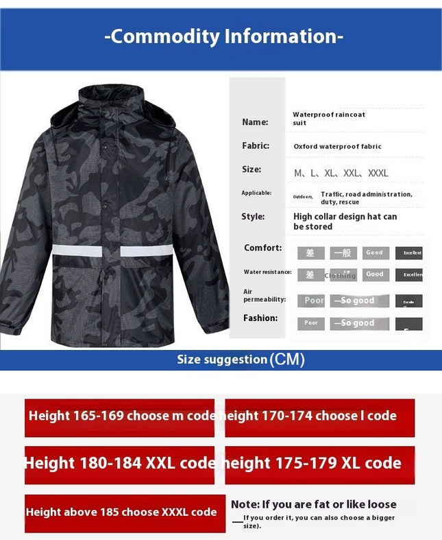 Men Raincoats Rain Suit Outdoor Reflective Waterproof Rain Jacket and Pants Rain Gear for Cycling