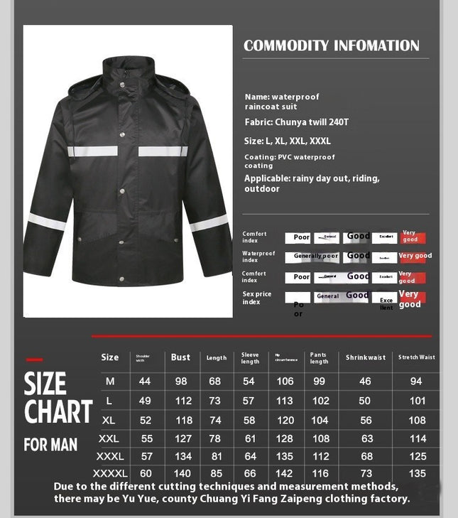 Split Raincoat,Rain Suit Set Waterproof Raincoat Reflective Raincoat And Rain Pants Set For Men