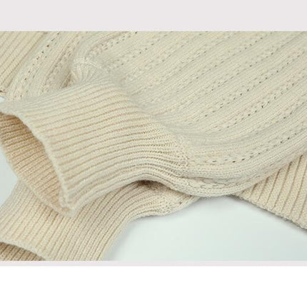 Women's Solid Color Hollow Pocket Knit Cardigan Autumn and Winter Long Lantern Sleeve Sweater
