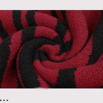 Women's High Neck Strapless Knit Sweater Long Sleeve Color Clash Tiger Stripe Top