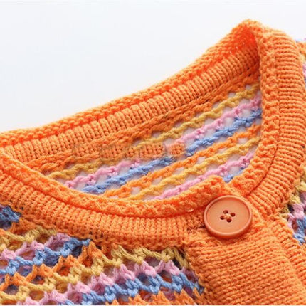 Women's Rainbow Knit Button Cardigan Sweater Long Sleeve Multicolor Striped Sweater Cardigan Jacket
