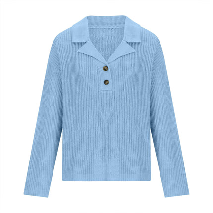 Women's Button V Neck Collar Sweatshirt Long Sleeve Ribbed Knit Pullover Tops