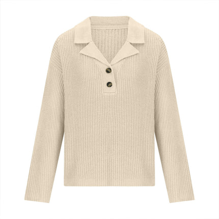 Women's Button V Neck Collar Sweatshirt Long Sleeve Ribbed Knit Pullover Tops