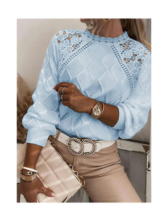 Women's Pullover Lace Neck Lace Shoulder Sweater Top Temperament Slim Knitwear