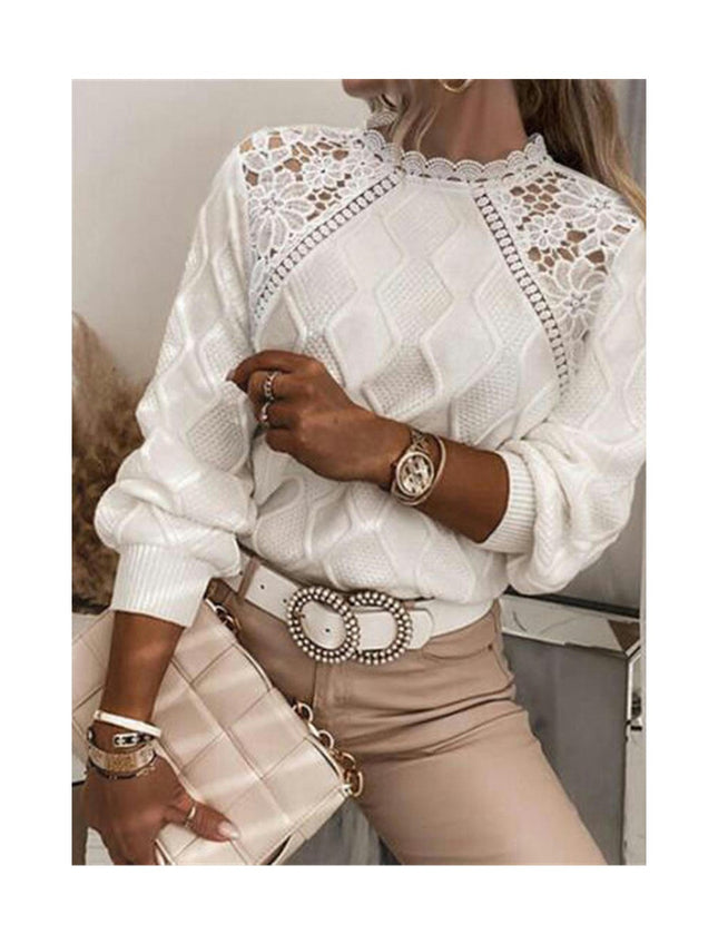 Women's Pullover Lace Neck Lace Shoulder Sweater Top Temperament Slim Knitwear