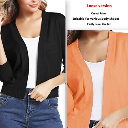 Women's Long Sleeve Short Cardigan Sweater Lightweight Knit Shrug Spring and Fall Jacket 1