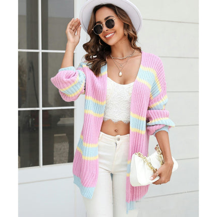 Colorful Long Sleeve Big Size Patchwork Fashion Cardigan Women Sweater Jacket