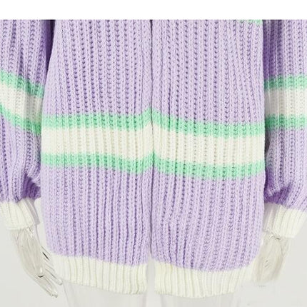 Colorful Long Sleeve Big Size Patchwork Fashion Cardigan Women Sweater Jacket