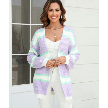 Colorful Long Sleeve Big Size Patchwork Fashion Cardigan Women Sweater Jacket