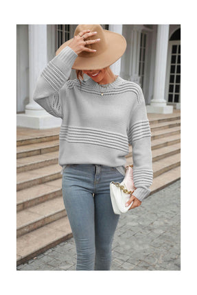 Solid Color Knit Bottom Sweater Long Sleeve Pit Stripe Pullover Sweater Woman