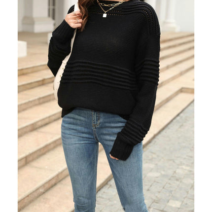 Solid Color Knit Bottom Sweater Long Sleeve Pit Stripe Pullover Sweater Woman