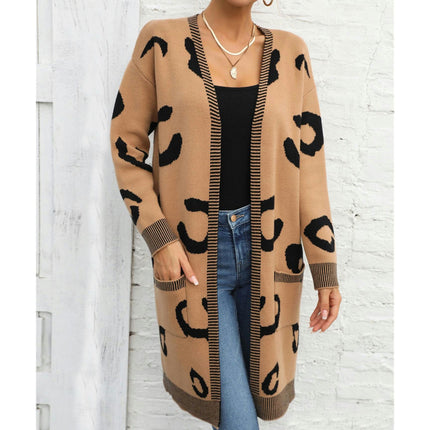 Women's Leopard Print Knit Sweater Large Size Medium Long Cardigan Fashion Sweater Jacket