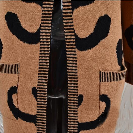 Women's Leopard Print Knit Sweater Large Size Medium Long Cardigan Fashion Sweater Jacket