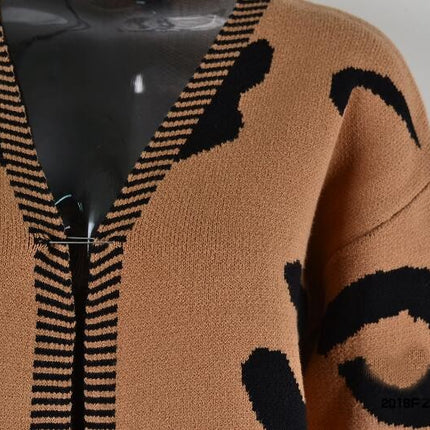 Women's Leopard Print Knit Sweater Large Size Medium Long Cardigan Fashion Sweater Jacket