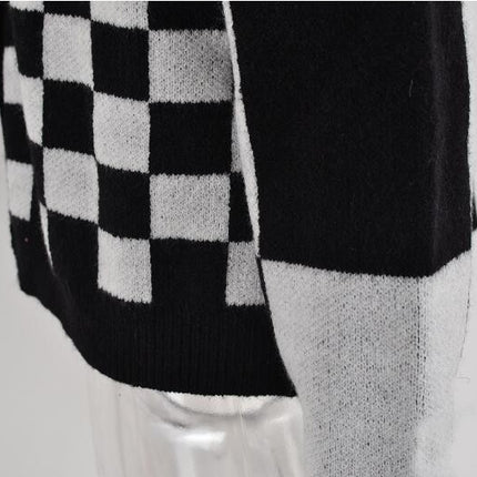 Women's Plaid Patchwork Cardigan Sweater Basic Knit Top V-Neck Jacket