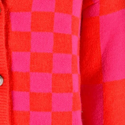 Women's Plaid Patchwork Cardigan Sweater Basic Knit Top V-Neck Jacket