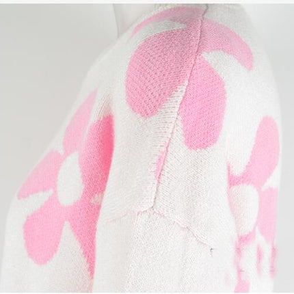 Women's Ribbed Knit Long Sleeve Top Floral Drop Shoulder Loose Sweater