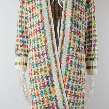 Women's Striped Fringed Cardigan Colorful Extra Long Knit Cardigan Sweater Jacket