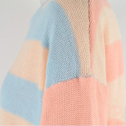 Women's Colorful Stripe Patchwork Basic Crew Neck Knit Pullover Sweater