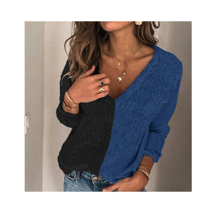 Women's Long Sleeve Sweater Patchwork V-Neck Fashion Personalized Knit Sweater Sweater