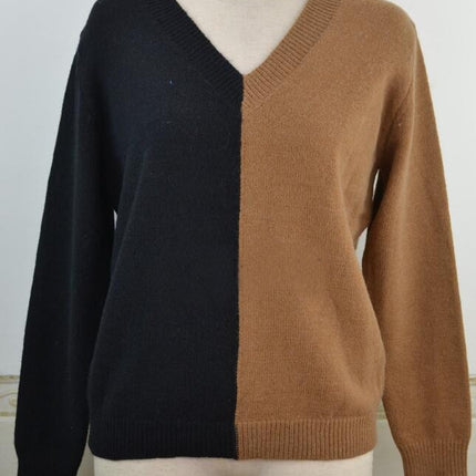 Women's Long Sleeve Sweater Patchwork V-Neck Fashion Personalized Knit Sweater Sweater